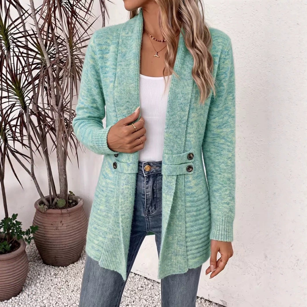 Womens Midi Simple Double-breasted Knitted Coat