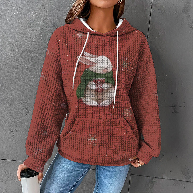 Cozy Waffle Knit Hooded Sweater for Women