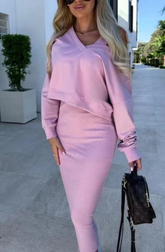Women's V-Neck Sweater & Vest Skirt Set