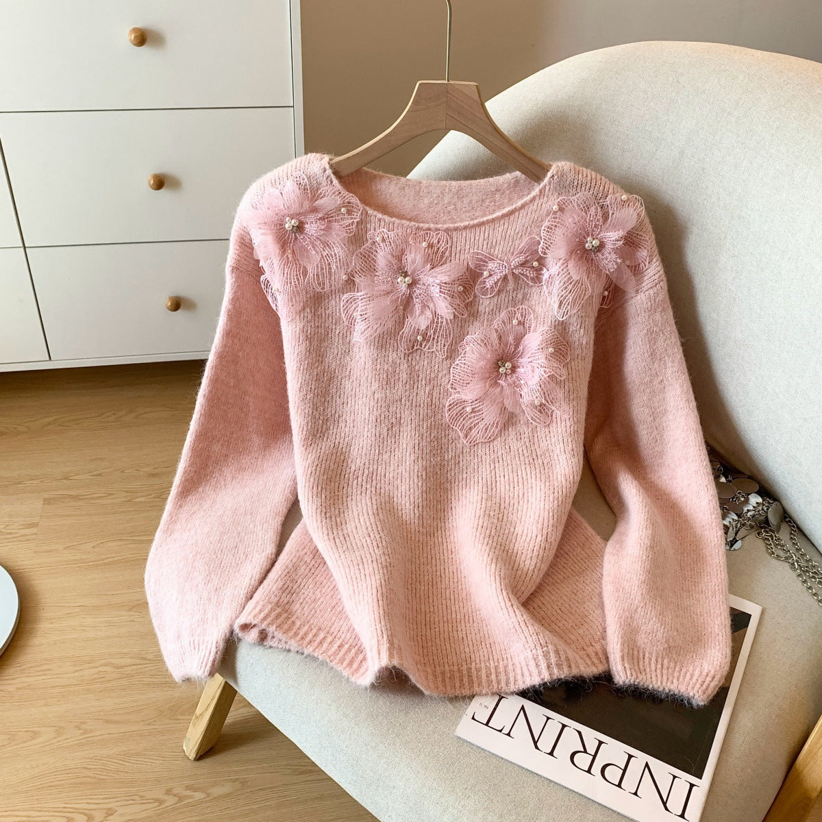 Lace Flower Knitted Sweater for Women Autumn and Winter