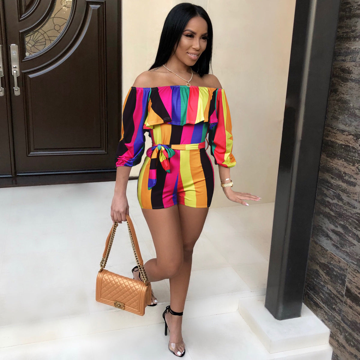 Printed Layered Sleeve Belted Jumpsuit