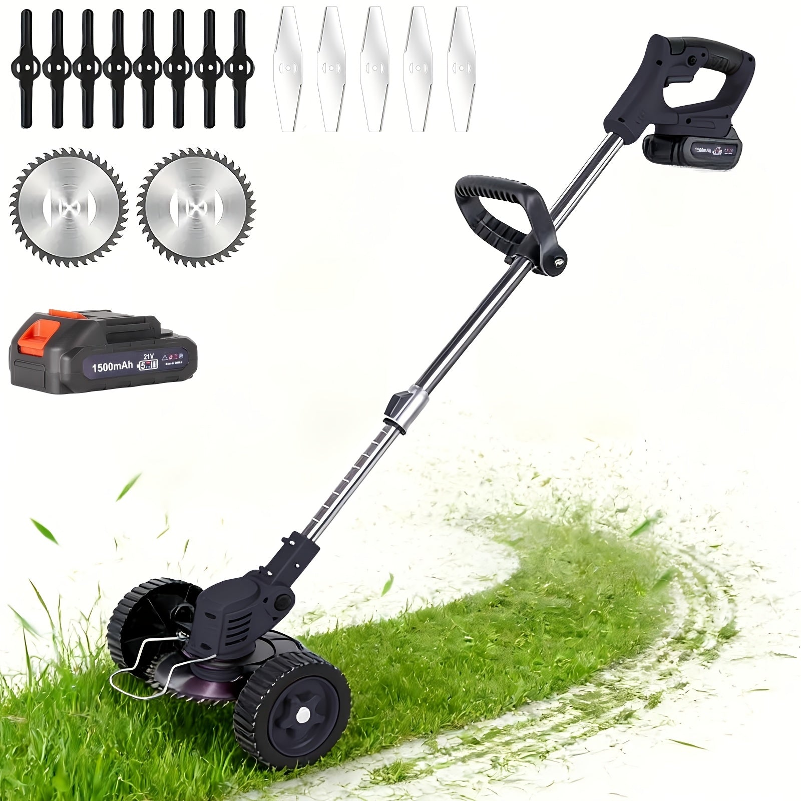 Compact Portable Electric Lawn Mower with Lithium‑Ion Battery and Multi‑Blade Weed Trimmer – All‑in‑One Garden Tool