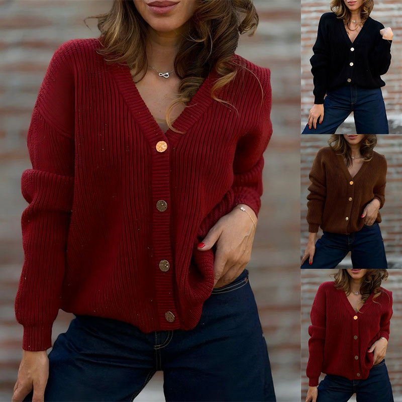 V-neck Knitted Cardigan Womens Sweater Coat