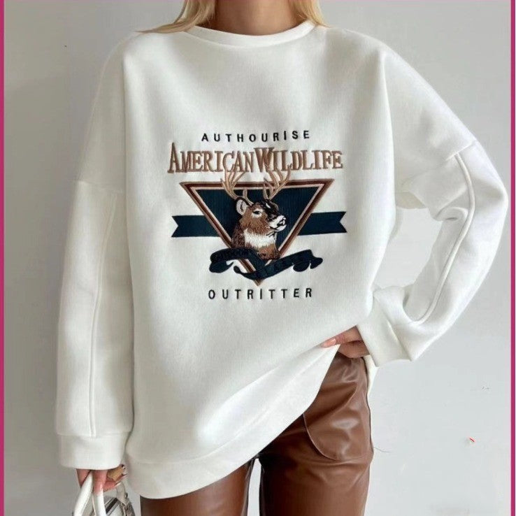 Embroidered Velvet Padded Thick Sweater