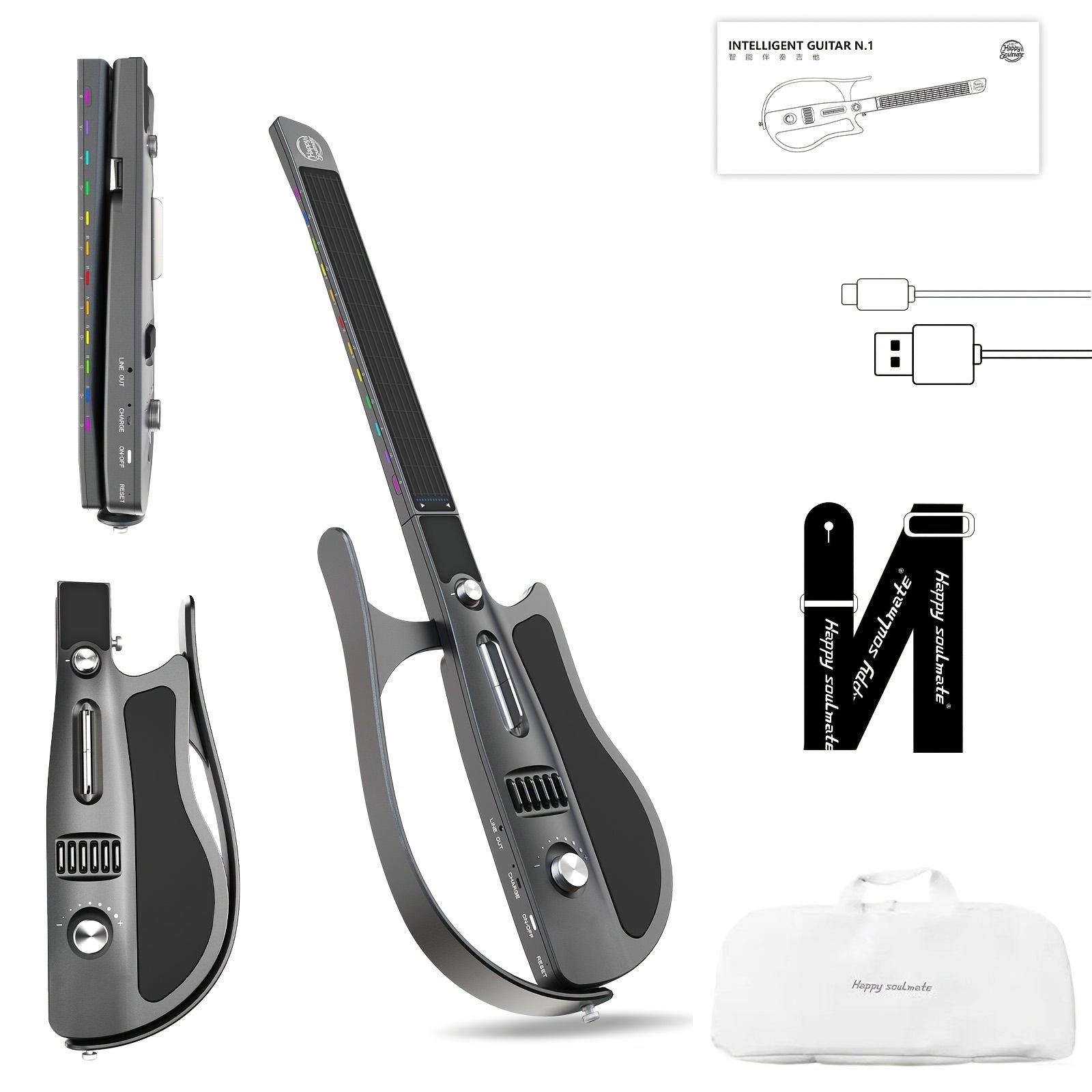 Foldable String‑Free Smart Electric Guitar with Built‑In Drum Machine, Bassline and Chord Generator – Portable Travel Instrument