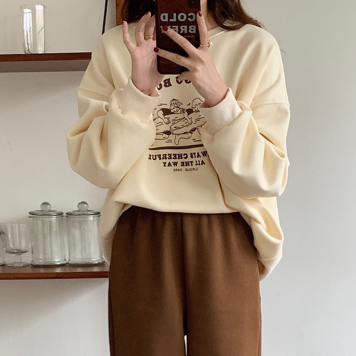 Cozy Letter Print Fleece Sweatshirt for Women