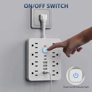 14-in-1 Heavy-Duty Power Strip Surge Protector with 8 AC Outlets, 4 USB-A & 2 USB-C Ports, Smart Switches (On/Off) & Indicator, Compact Flat Plug Extension Cord for Home, Office, Kitchen - Overload...
