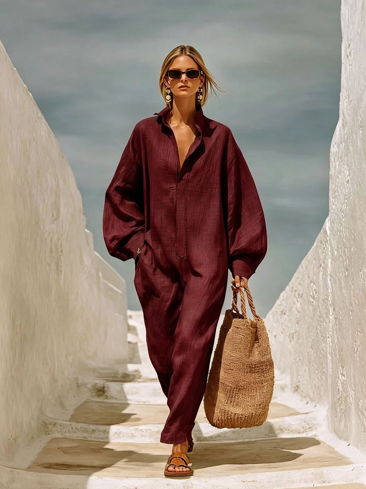 Chic Half-Zip Wide-Leg Casual Jumpsuit