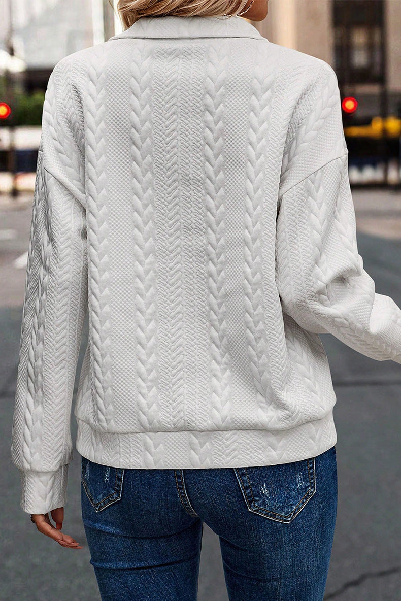 Chic Zip-Up Lapel Pullover Sweater