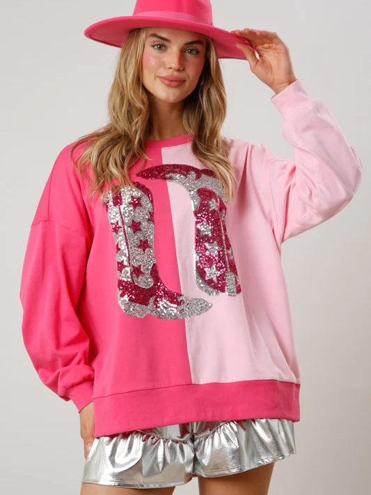 Women's Sequined Color-Block Long-Sleeve Sweater