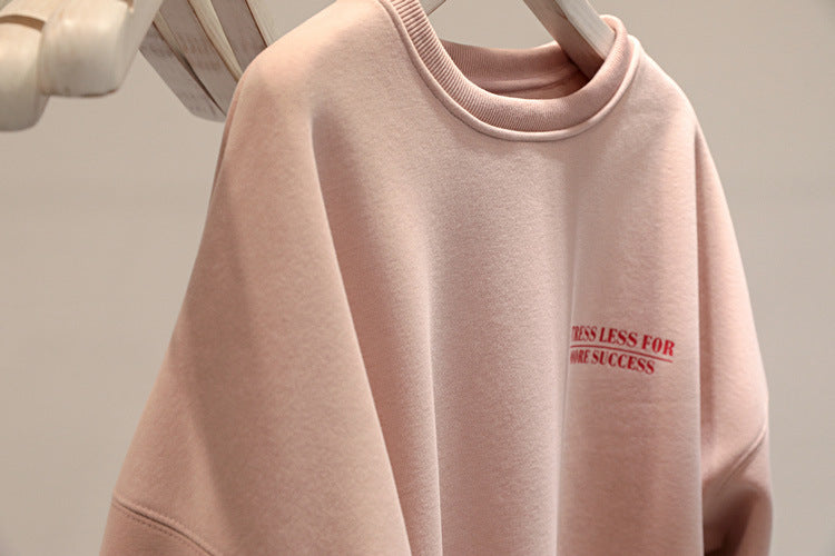Women's Fleece-Lined Thick Lazy Round Neck Loose Sweatshirt
