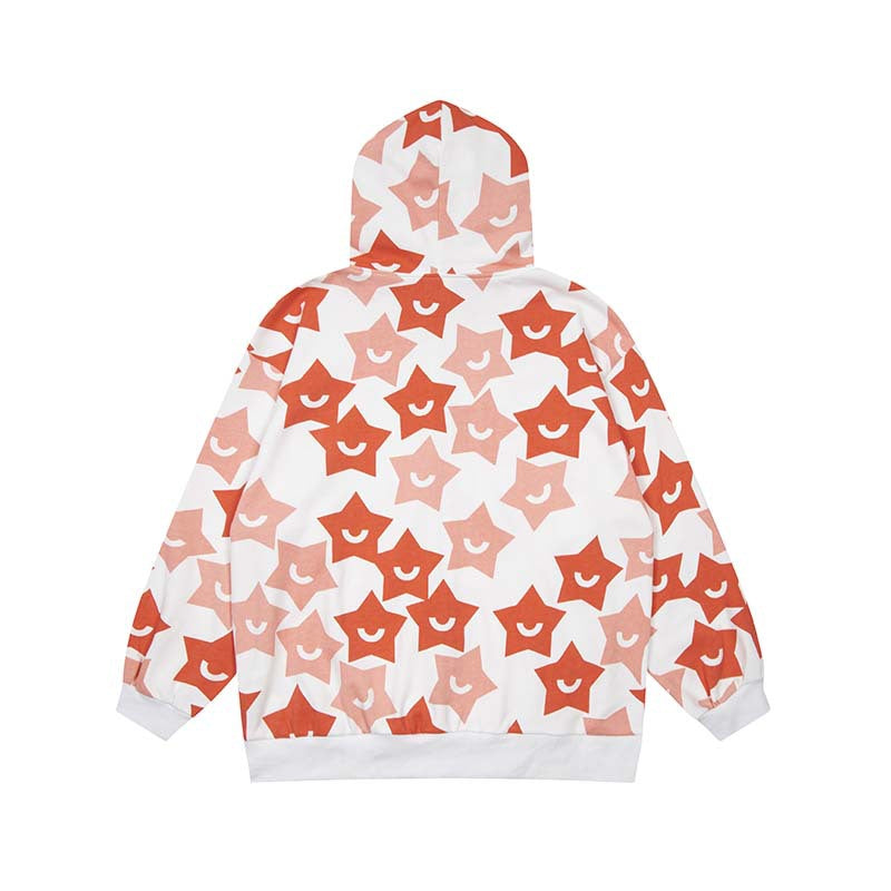 Women's Star Print Zip-Up Hoodie Casual Sweatshirt