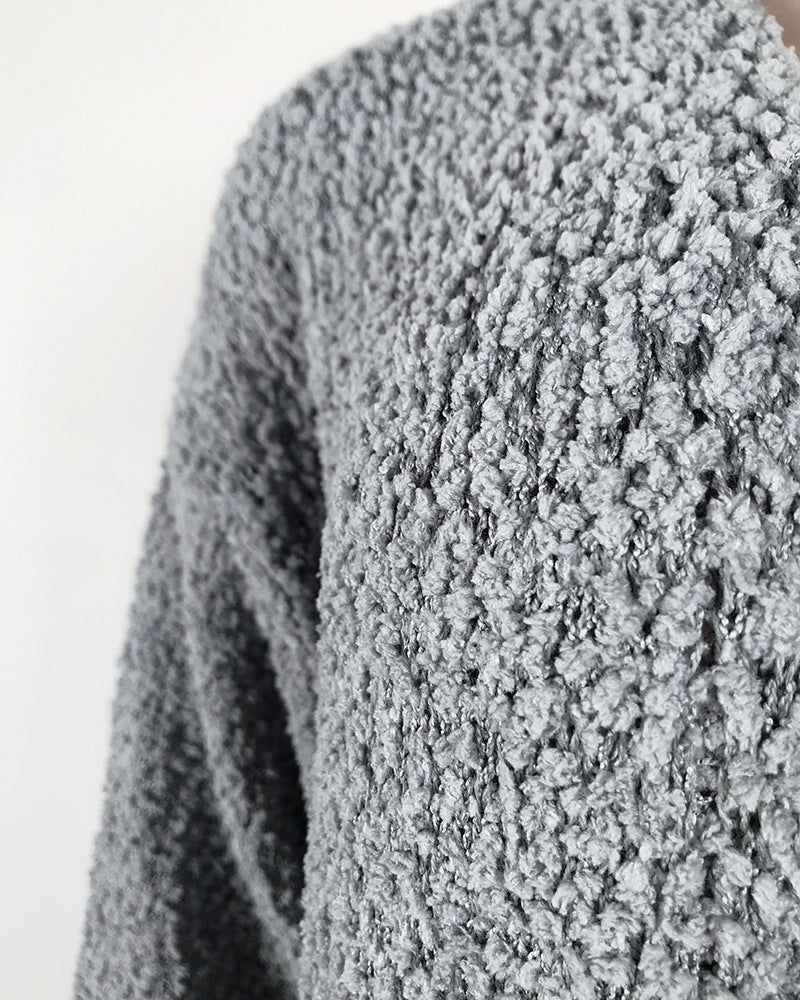Cozy Fleece Double-Pocket Knit Cardigan Sweater