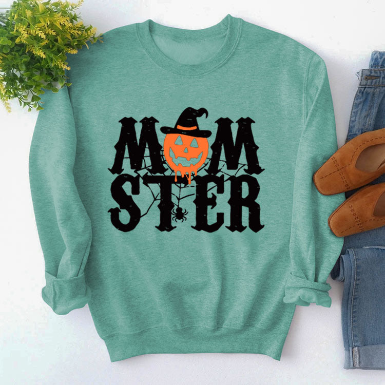 MOM STER Cute Graphic Long Sleeve Pullover Sweatshirt