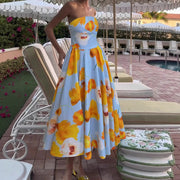 Womens Sleeveless Floral Print Evening Dress