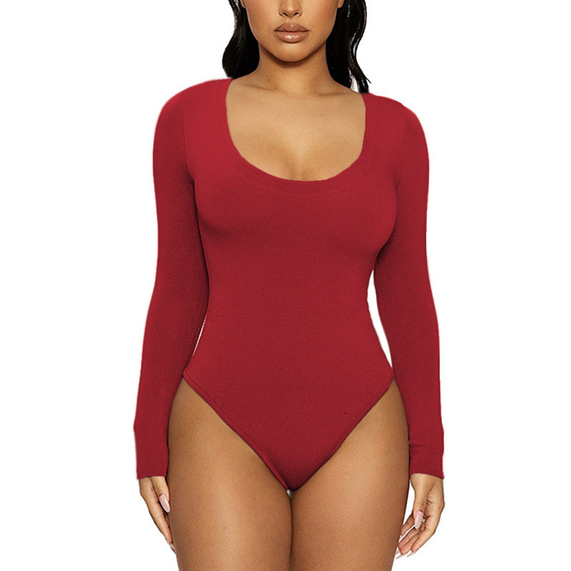 Women's Slim-Fit U-Neck Long-Sleeve Jumpsuit