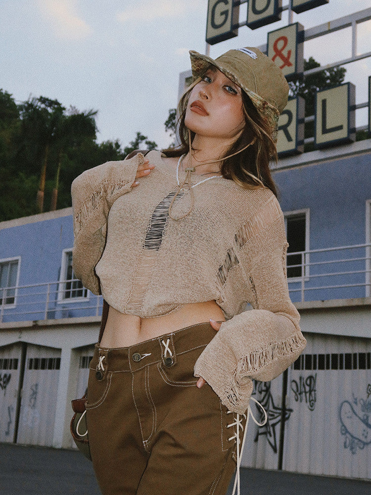 Vintage Hollow Long Sleeve Pullover Blouse