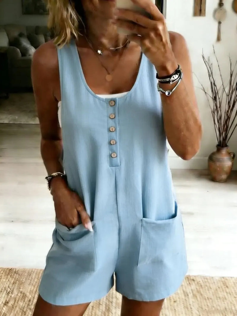 Chic Button-Front Pocket Jumpsuit for Women