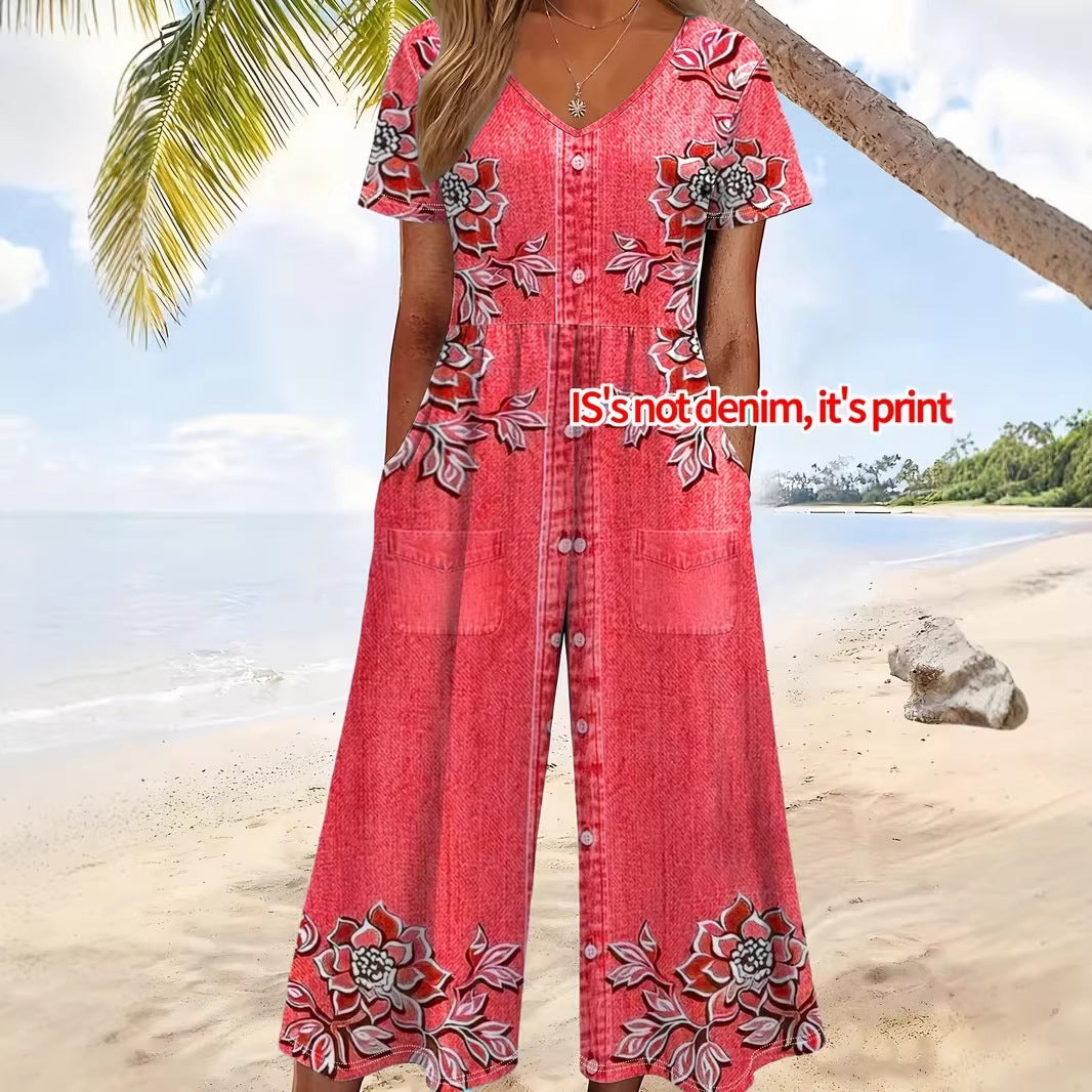 Elegant Plus-Size Sleeveless Printed Jumpsuit
