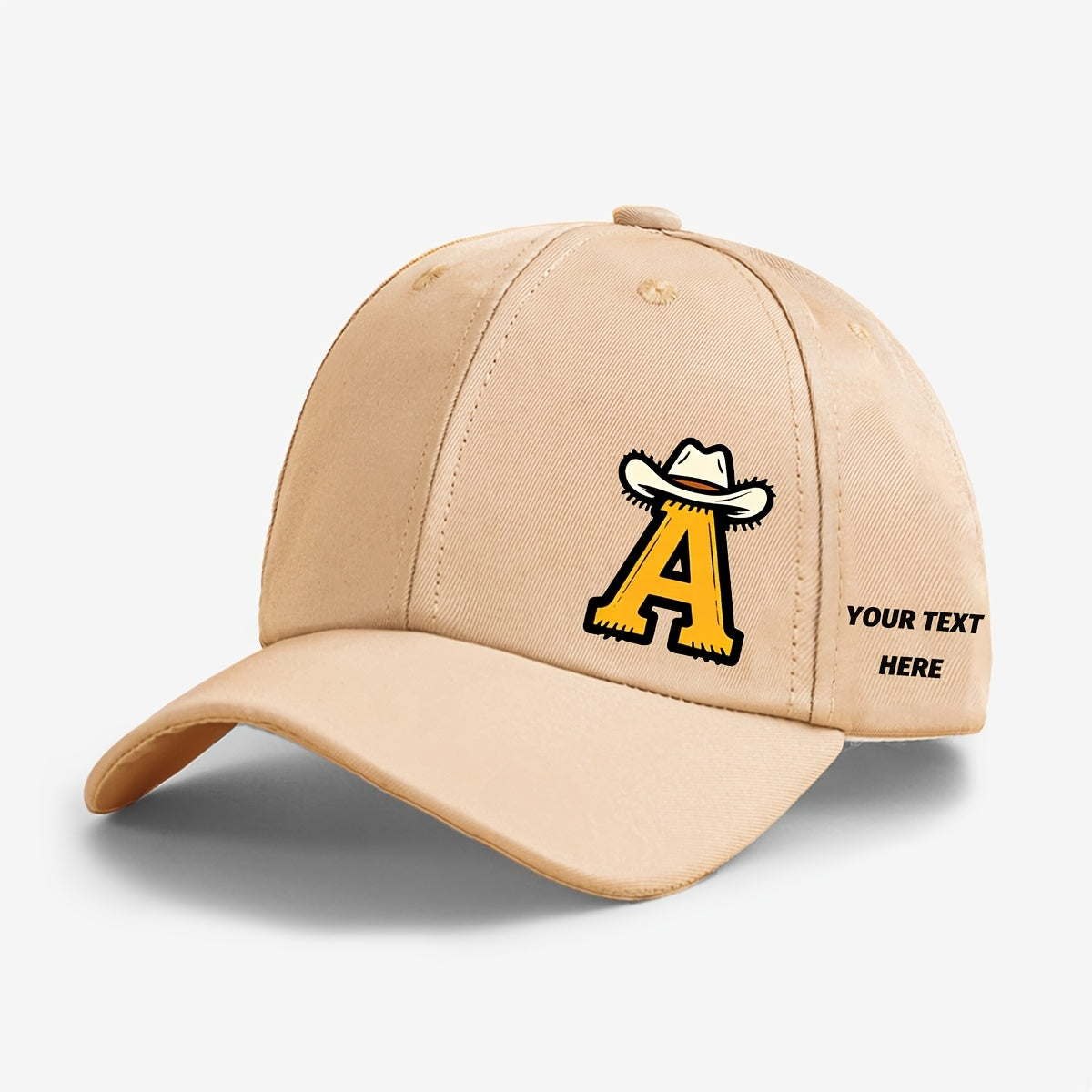 Kids Cowboy Style Baseball Cap with Letter Print and Custom Side Text, Lightweight and Comfortable (Ages 5-10)