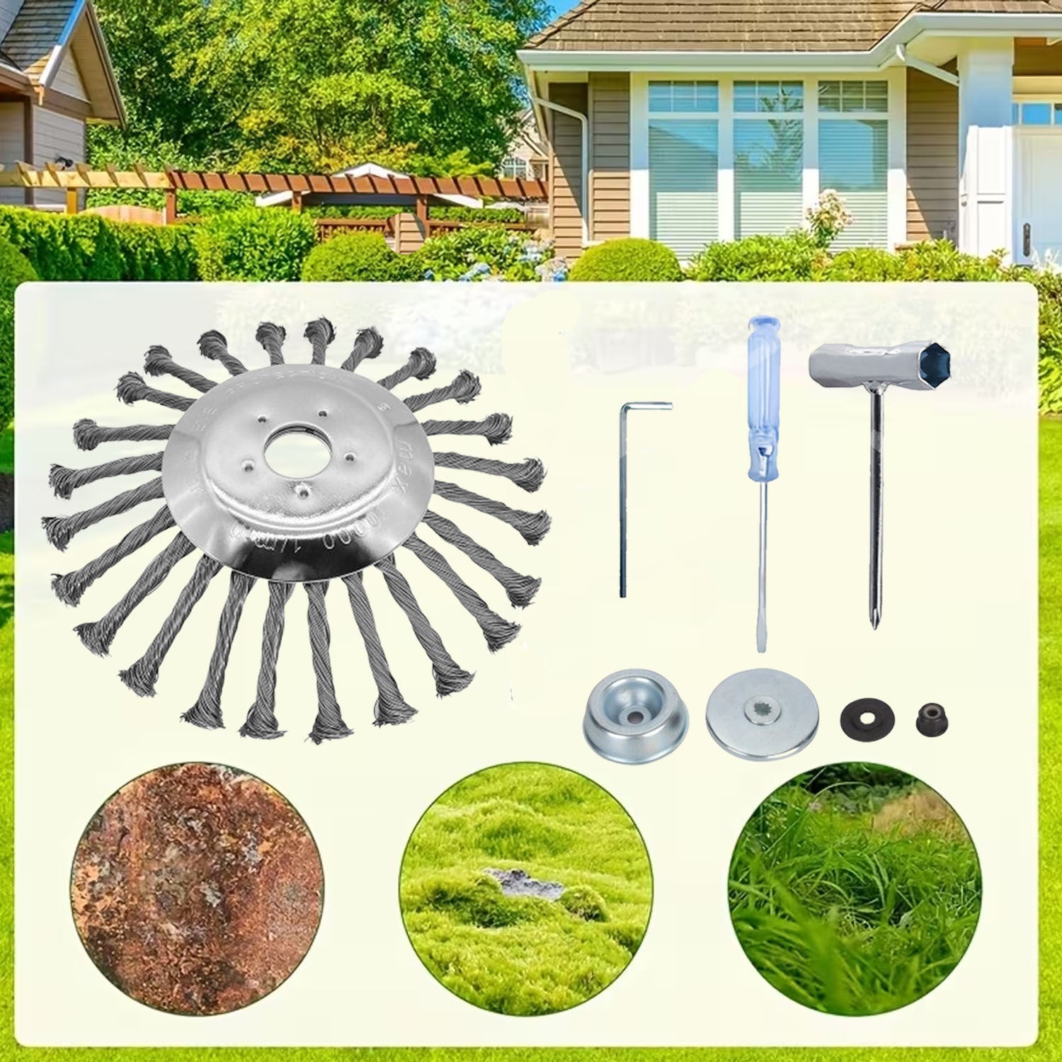 8‑Piece Steel Wire Wheel Head Set for Lawn Trimmers – Durable, Rust‑Proof, High‑Performance Weeding Tool
