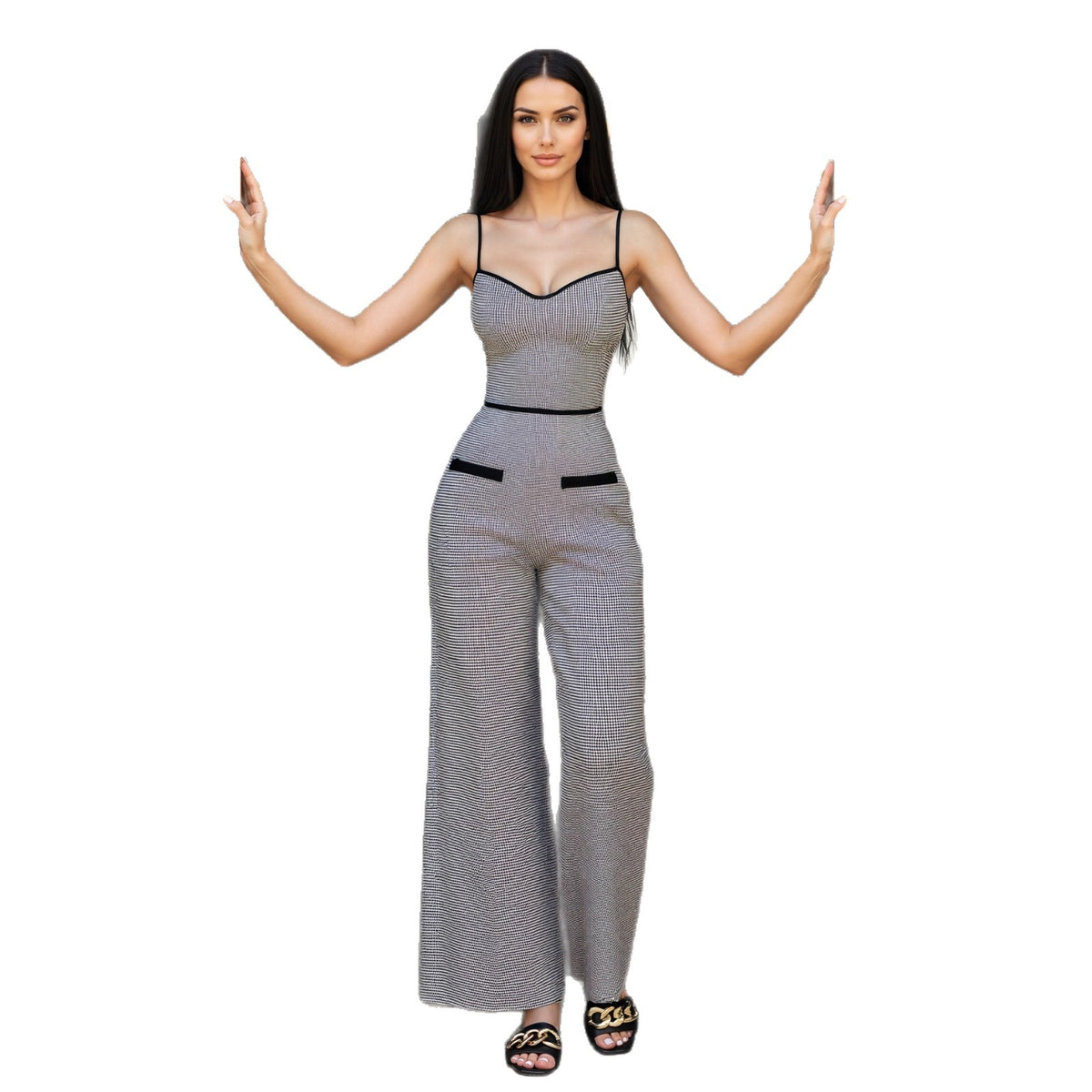 Elegant Contrast Slim-Fit Work Jumpsuit with Side Zipper