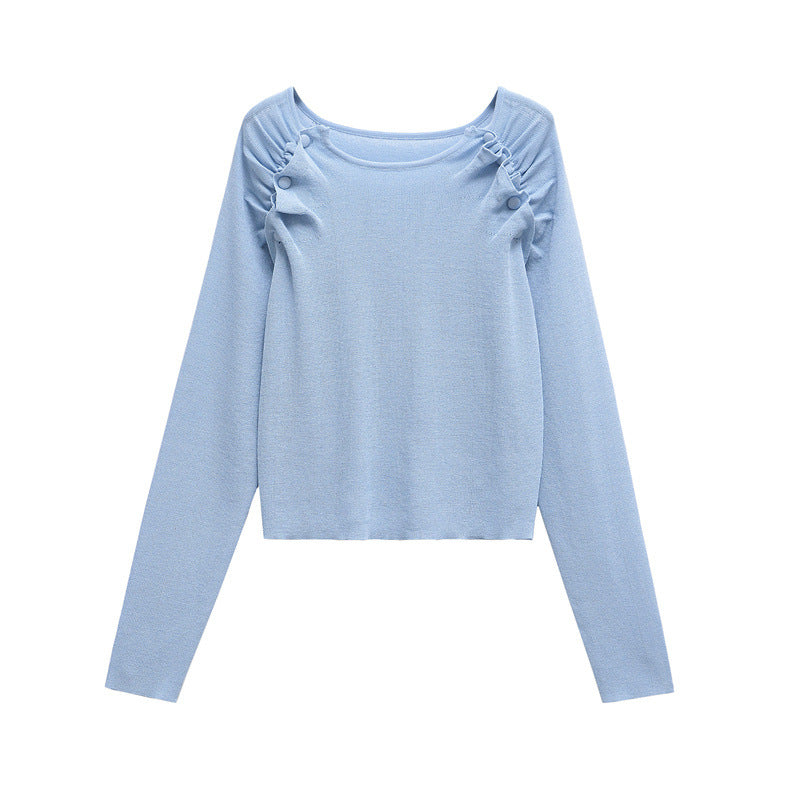 Fashionable Pleated Decorative Knitted Top