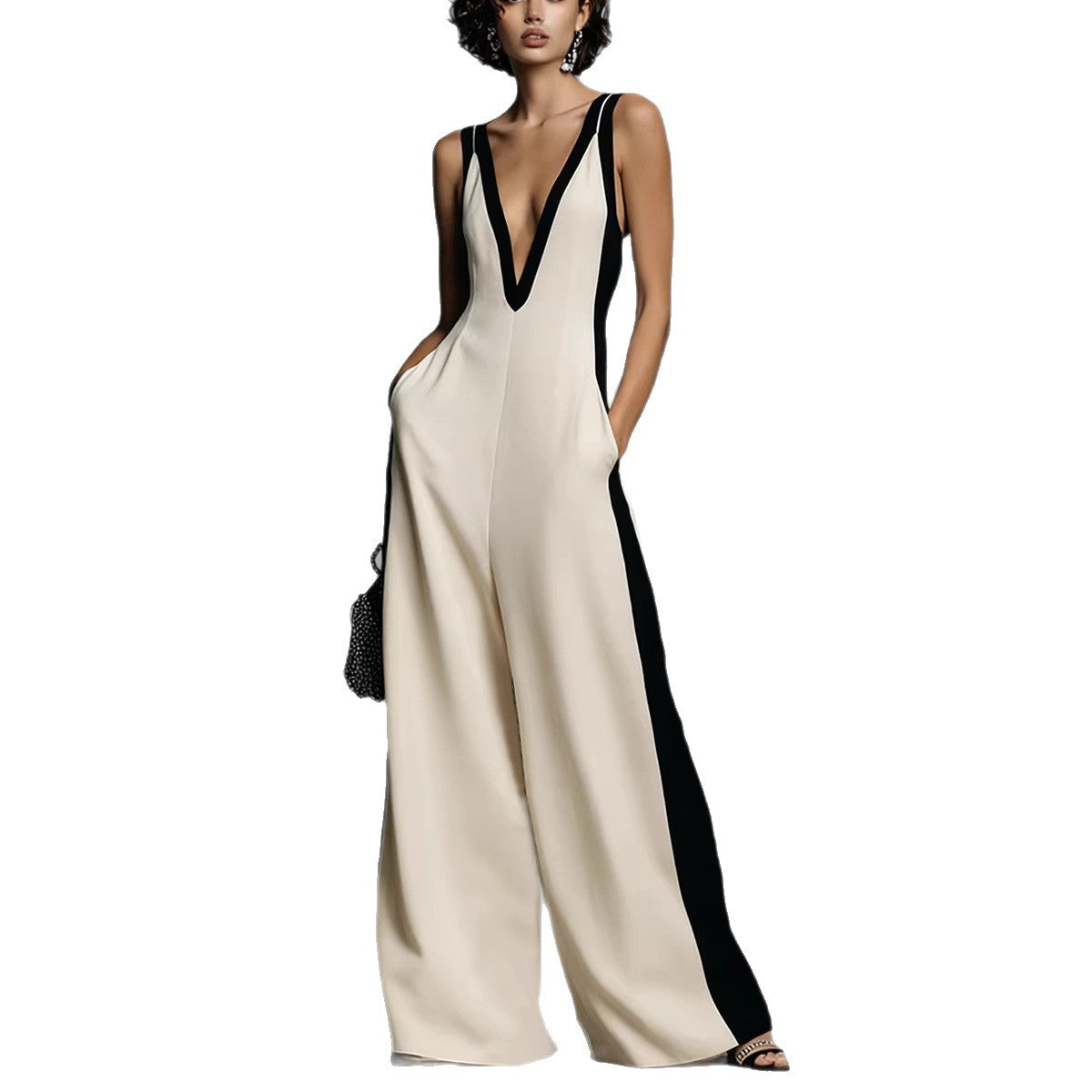 Chic V-Neck Wide-Leg Sleeveless Jumpsuit