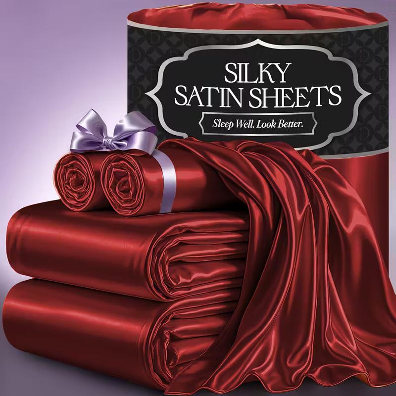 4pcs 2100TC Satin Sheets Queen Size Bed Set - Luxury Silky Bed Sheet Set, Ultra Soft Queen Bed Sheet Breathalbe Bed Sheets Queen Set 4pcs Bed Sheets Queen Bed Sheets Bed Sheets King Soft Satin bedding