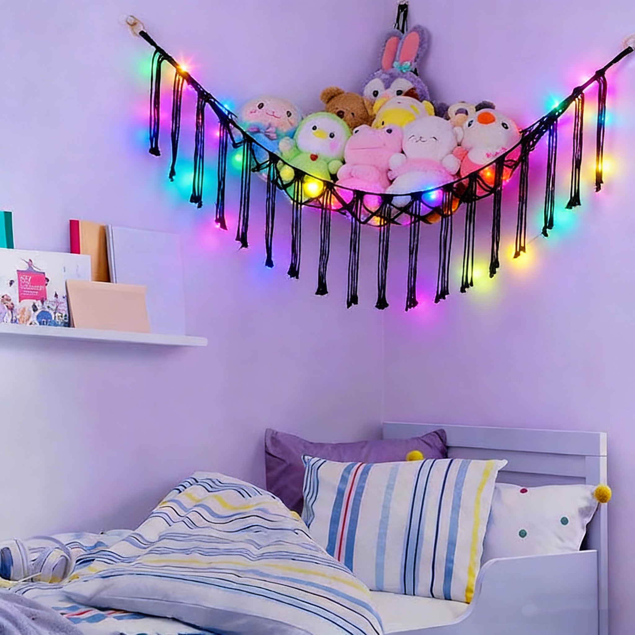 Plush Toy Storage Hammock with Built‑In LED Lighting – Decorative Indoor Organizer