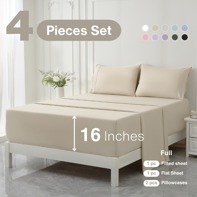 3/4pcs 18 Inch Extra Deep Pocket Bed Sheets Sets, Fits Deep Mattress, Breathable & Cooling Bed Sheets, Hotel Luxury Bed Sheet Set