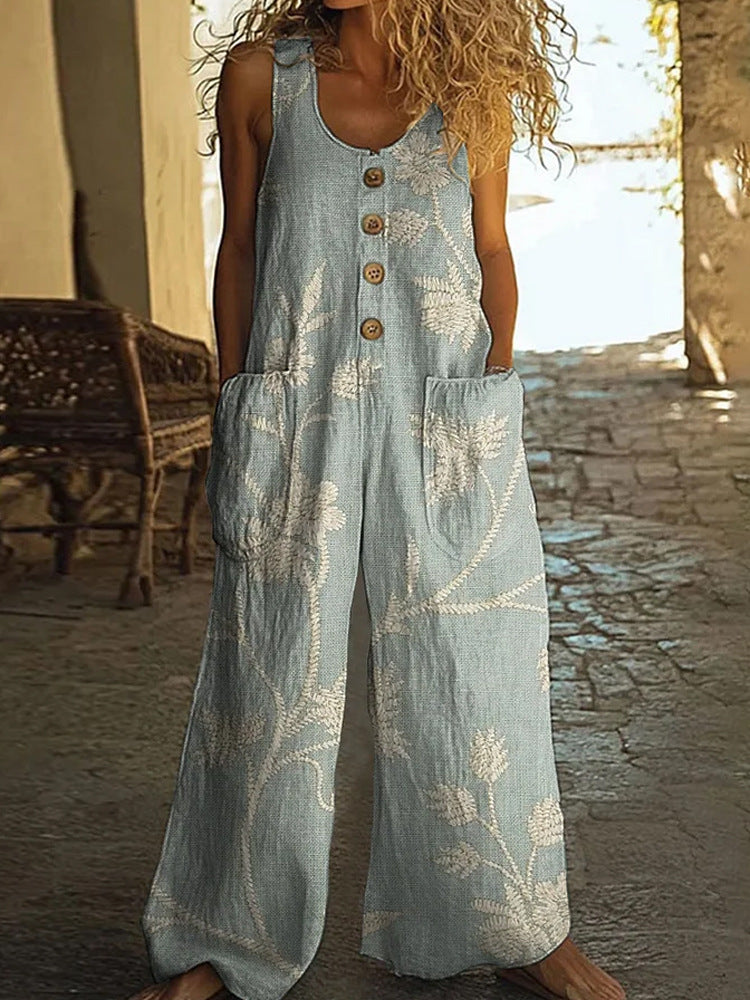 Women's Floral Sleeveless Pocket Jumpsuit