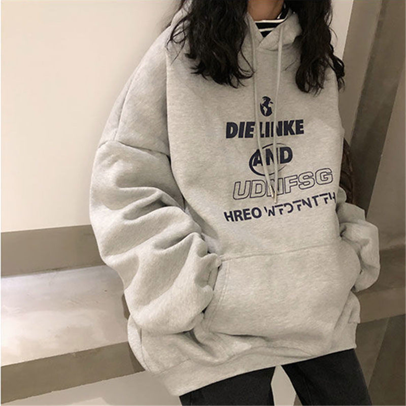Cozy Oversized Letter Print Pullover Hoodie for Women