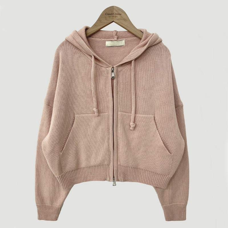 Cozy Hooded Cropped Sweater Coat for Casual Wear