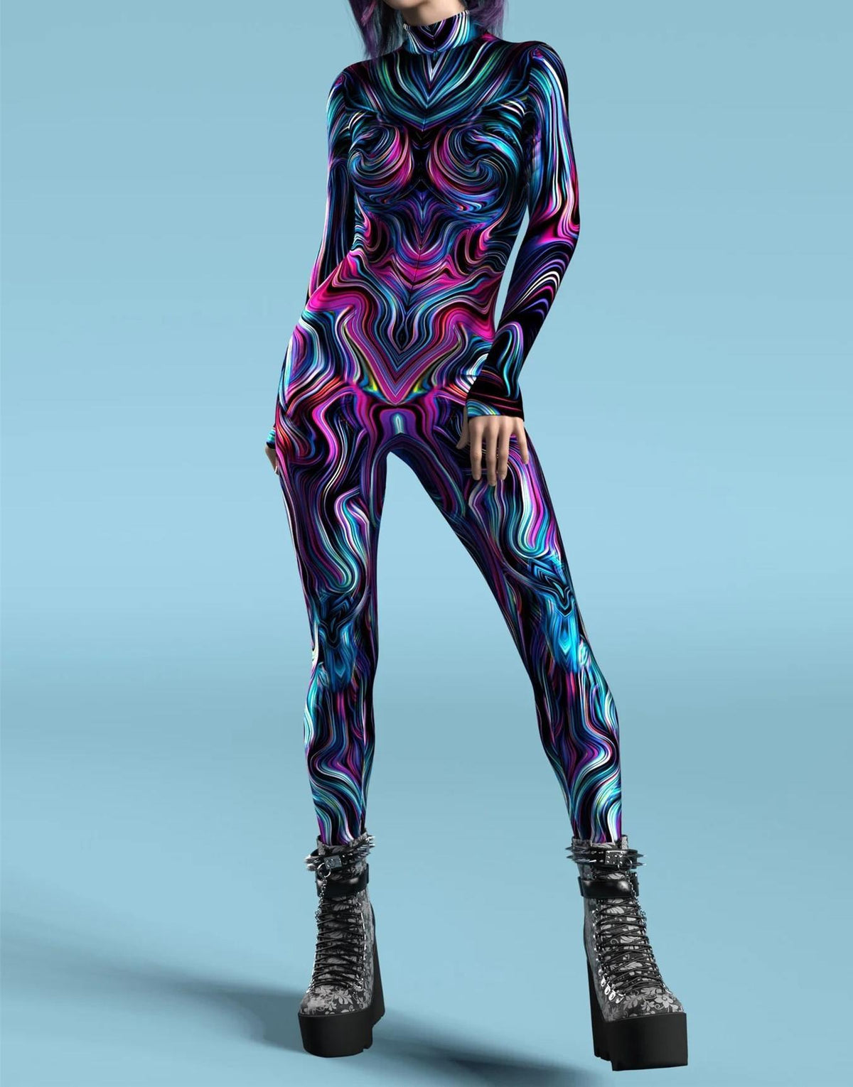 Edgy 3D Skull Print Form-Fitting Women's Bodysuit