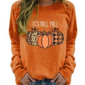 Women's Halloween Pumpkin Print Pullover Sweater