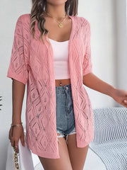 Hollow‑Out Plaid Knit Beach Cover‑Up – Light, UPF30+ Short‑Sleeve