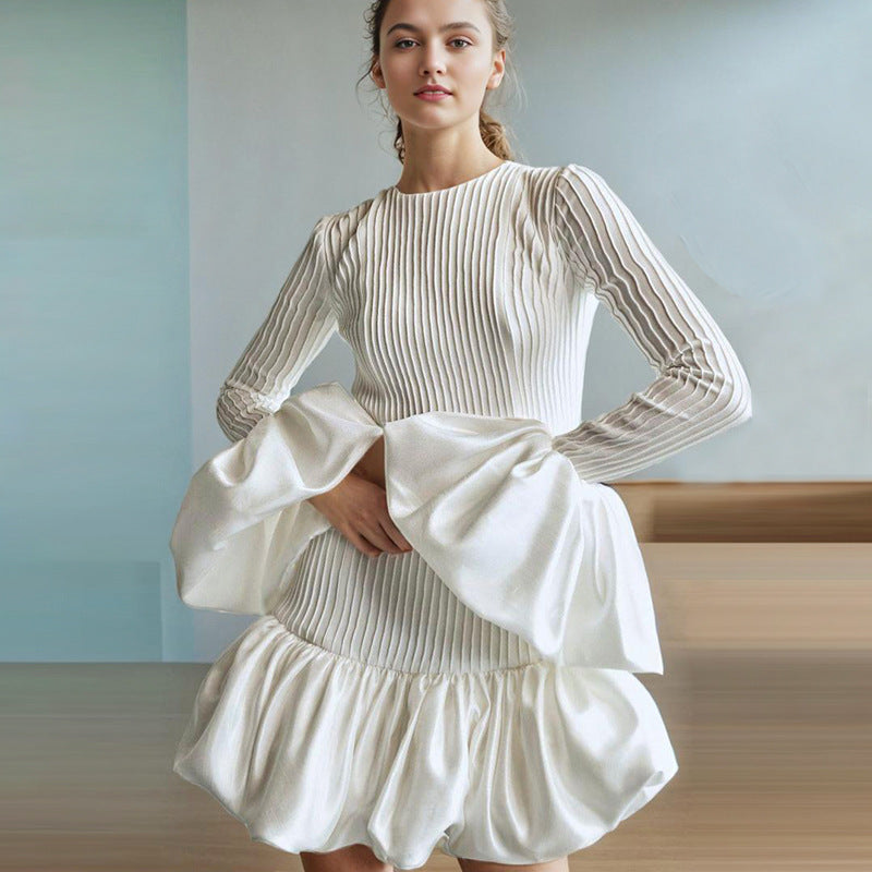 Womens French-style Long-sleeve Crew-neck Dress
