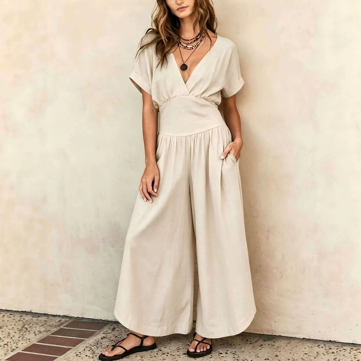 V-neck Casual Chic Womens Jumpsuit