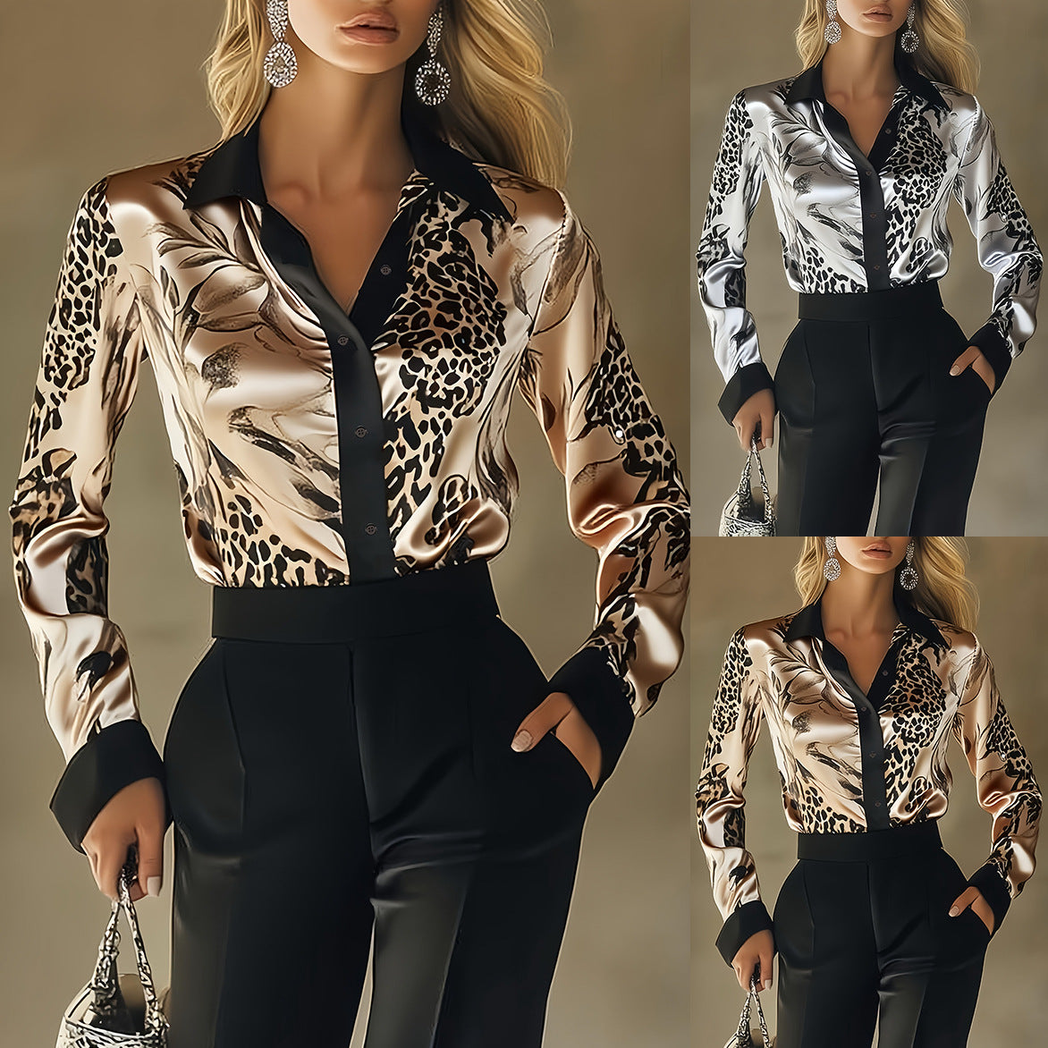 Women's Long-sleeve Shirt With Face-button Print