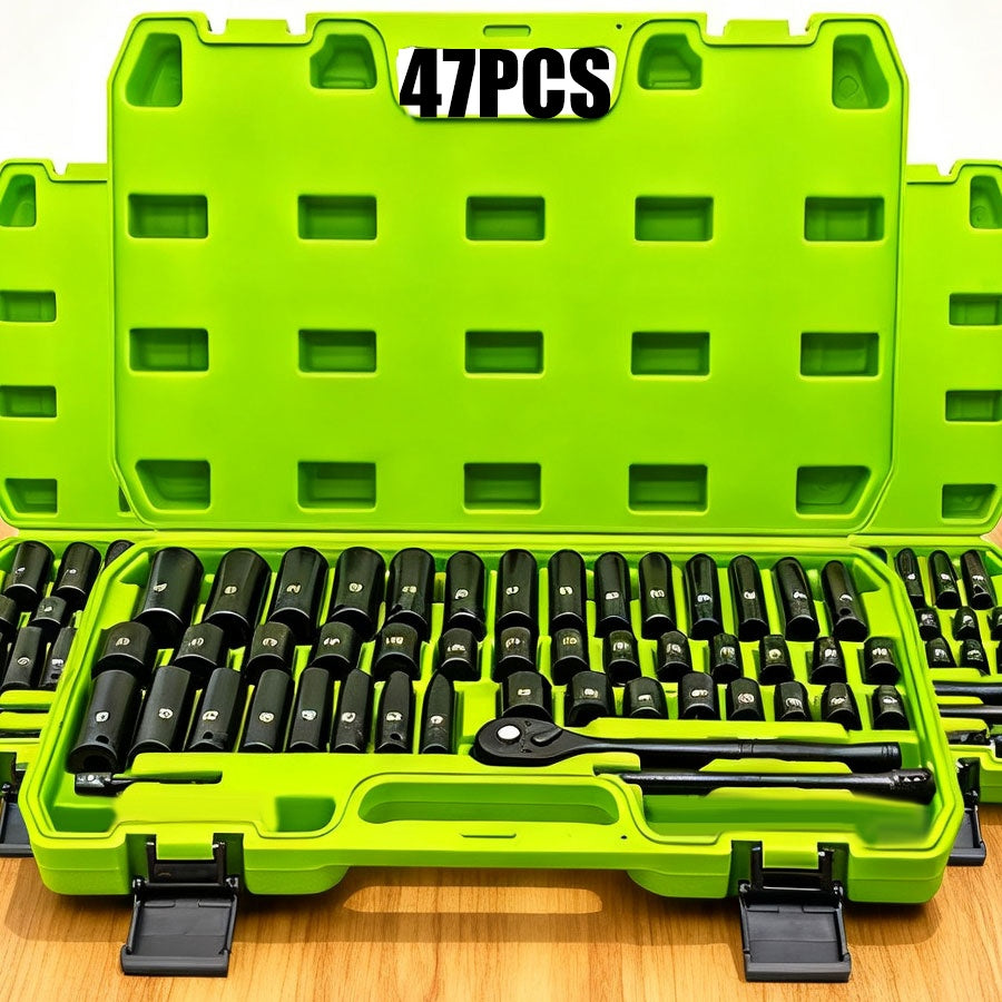 34-Piece Impact Socket Set with 1/2" Drive, SAE and Metric Sizes