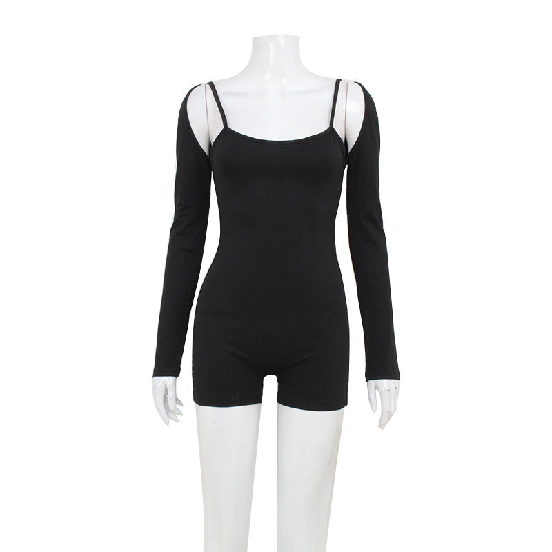 Women's Solid Slim-Fit Athleisure Long-Sleeve Jumpsuit Set