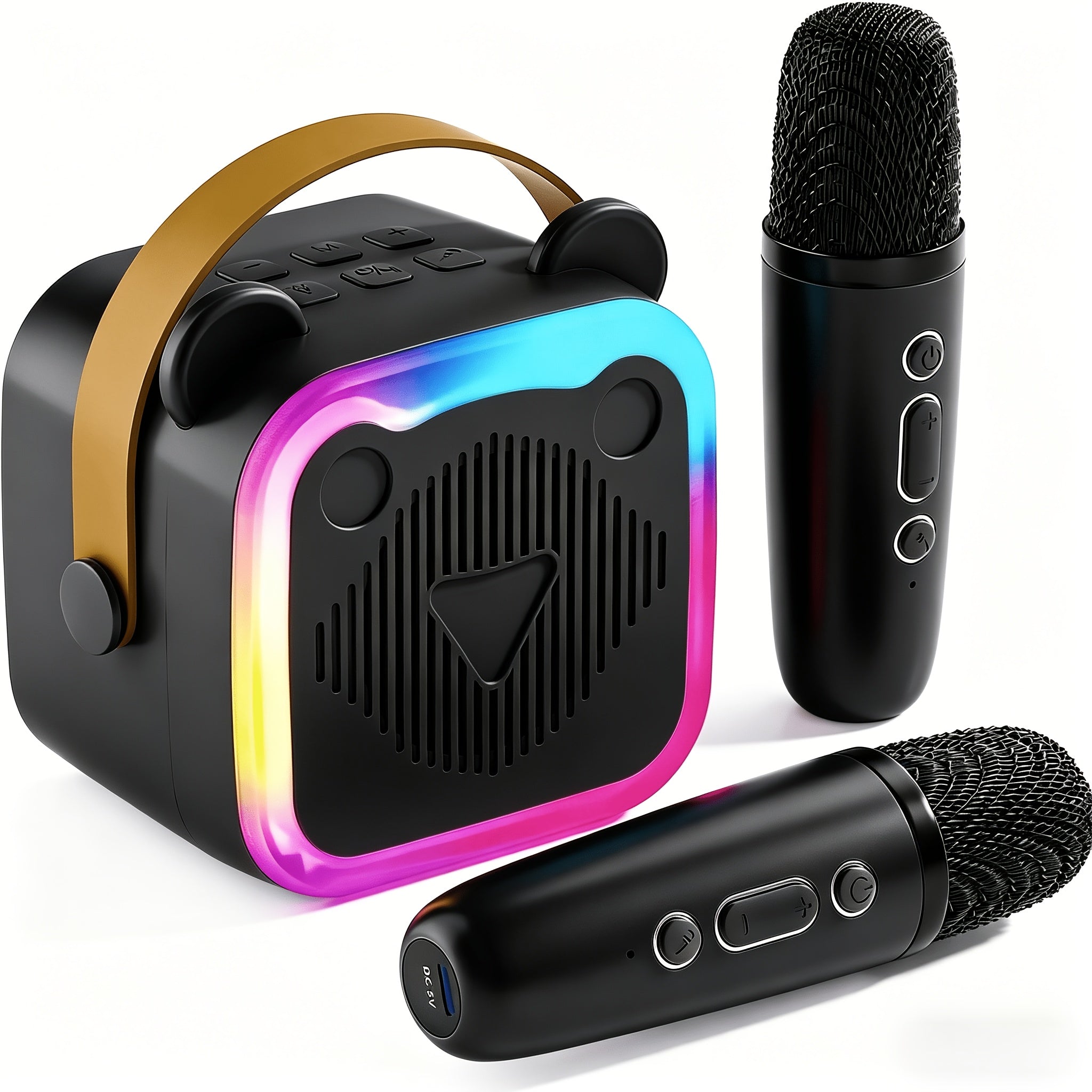 Mini Portable Cat Ear Karaoke Machine with Wireless Microphones and LED Lights