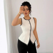 Apricot Color-Block Sleeveless Vest – Slim Fit, Elegant Style