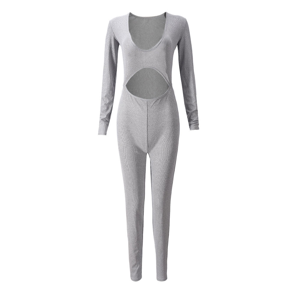 Sexy V-Neck Hollow-Out Long-Sleeve Jumpsuit