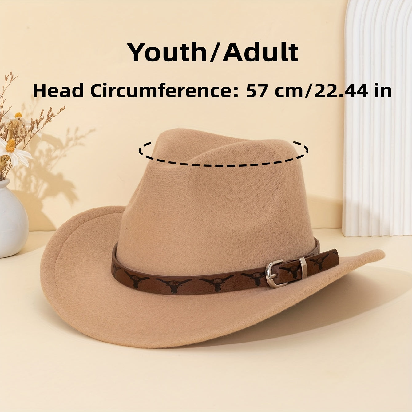 Brown Leather Western Cowboy Hat with Bull Print