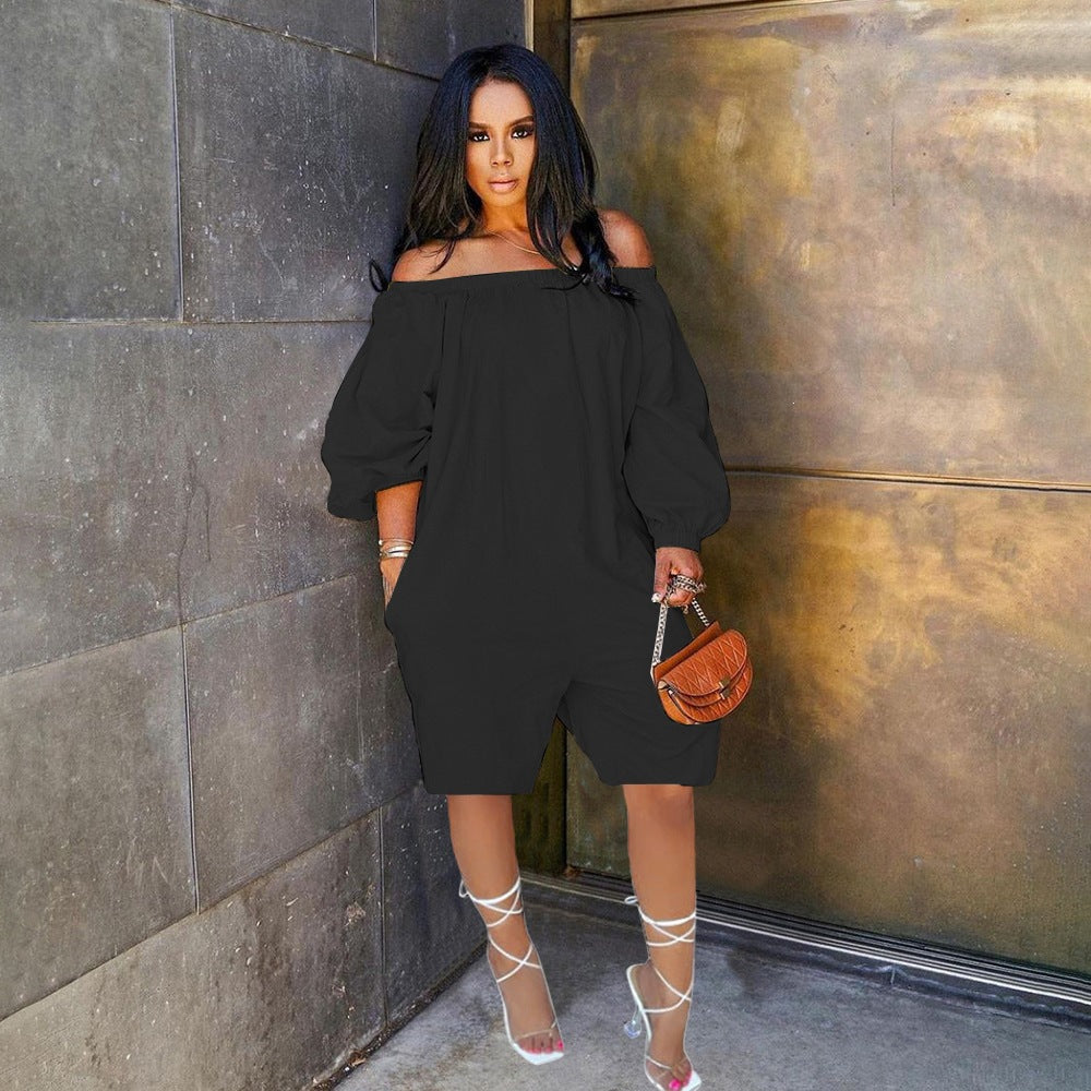 Off-shoulder Fashionable Loose-fitting Solid-color Jumpsuit