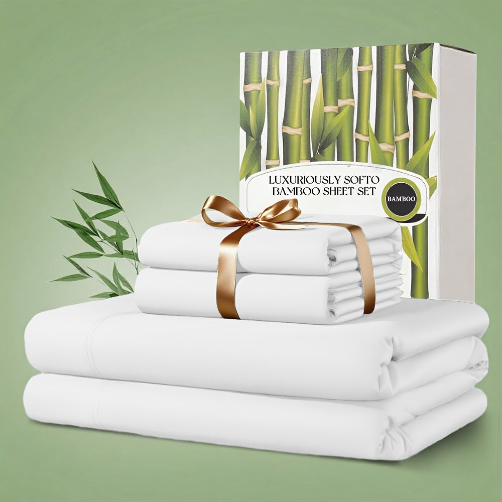 4 Pcs Bamboo Bed Sheet Set, 2200 TC Cooling Fabric, Bamboo Fitted Sheet Set, Extra 18\"-24\" Deep Pocket, Cooling & Breathable With Smooth Feel, Queen Size Sheets Ultra Soft For Hot Sleepers...