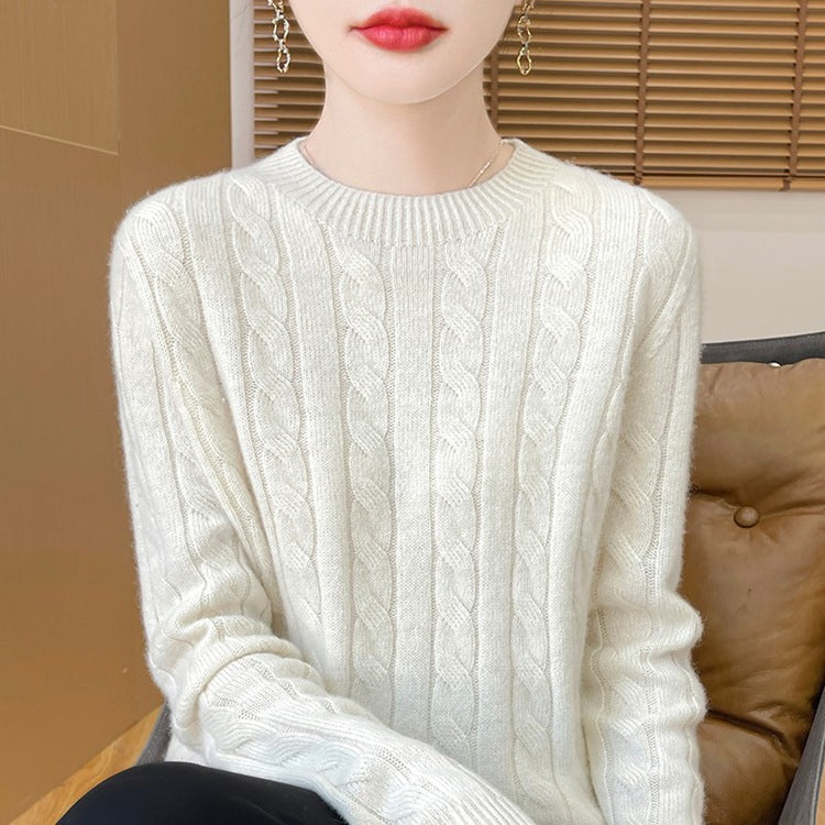 Twist Sweater Knit Vintage Round Neck Base Shirt
