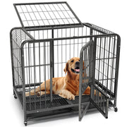 Strong Enough For Your Dog Size 404243 In Medium -large Dog Pet Kennel House Steel Crate Cage W/ Lock Wheel, 3 Doors Opening, Easy Set Up, Outdoor Indoor